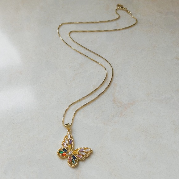 🎉HP🎉CZ Rainbow Butterfly Necklace | 14k Gold Filled - Picture 3 of 6